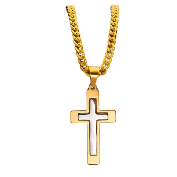 Stainless Steel Cross Pendant Chain Necklace - Picture 1 of 2